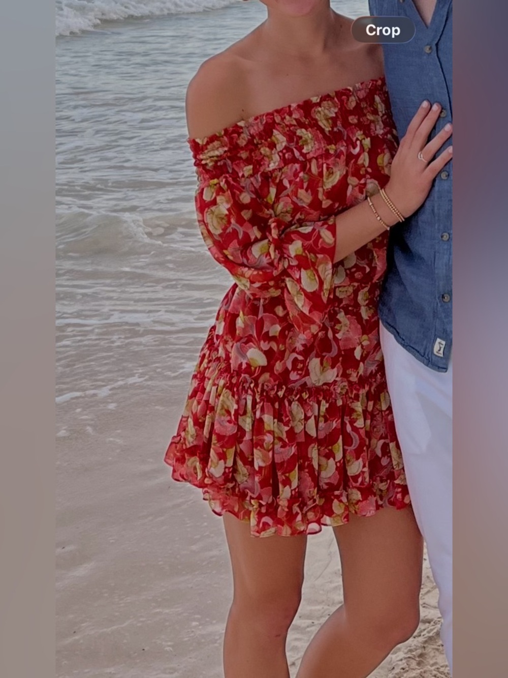 Misa Los Angeles Red Floral Off-Shoulder Mini Dress